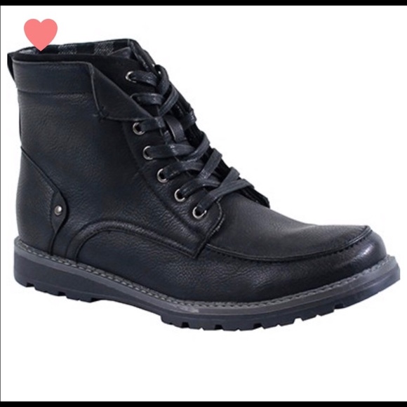 NIB Mens Black Vegan Leather Boot Lace up - Picture 3 of 8